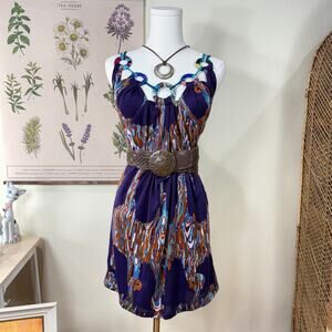 Vintage 90s Y2k Multicolor Print Mini Dress Boho Hippie Retro Bohemian Artsy S 4